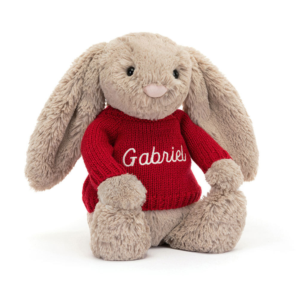 Bashful Beige Bunny with Personalised Red Jumper