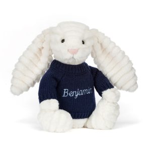 Bashful Luxe Bunny Nimbus with Personalised Navy Jumper