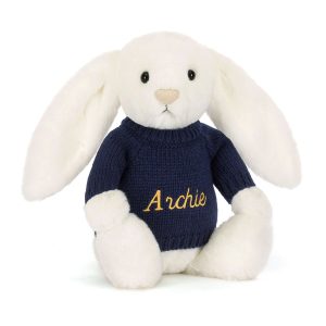 Bashful Luxe Bunny Luna with Personalised Navy Jumper
